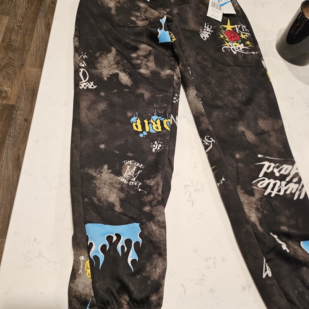 Fresh Black and Blue Graphic Sweatpants